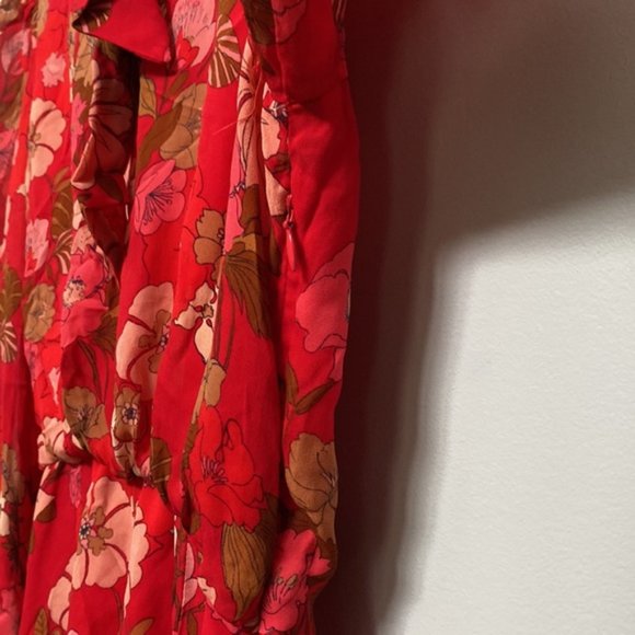 Zara Neck Tie Red Floral Long Sleeve Dress Size XS - Picture 10 of 10